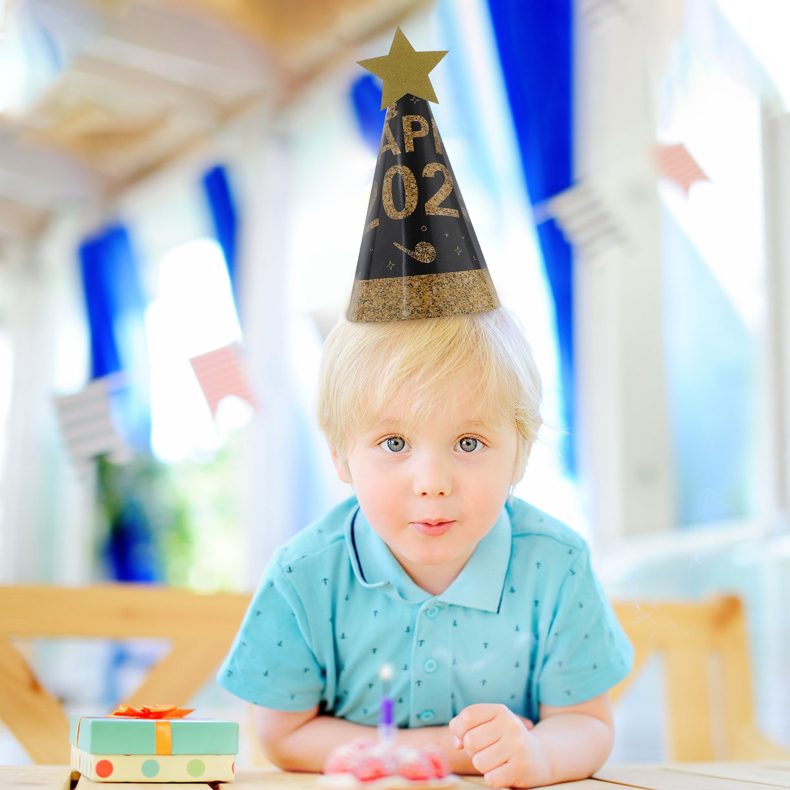 Party Hat Cone - 6Pcs Black Gold Paper Hats Fashionable