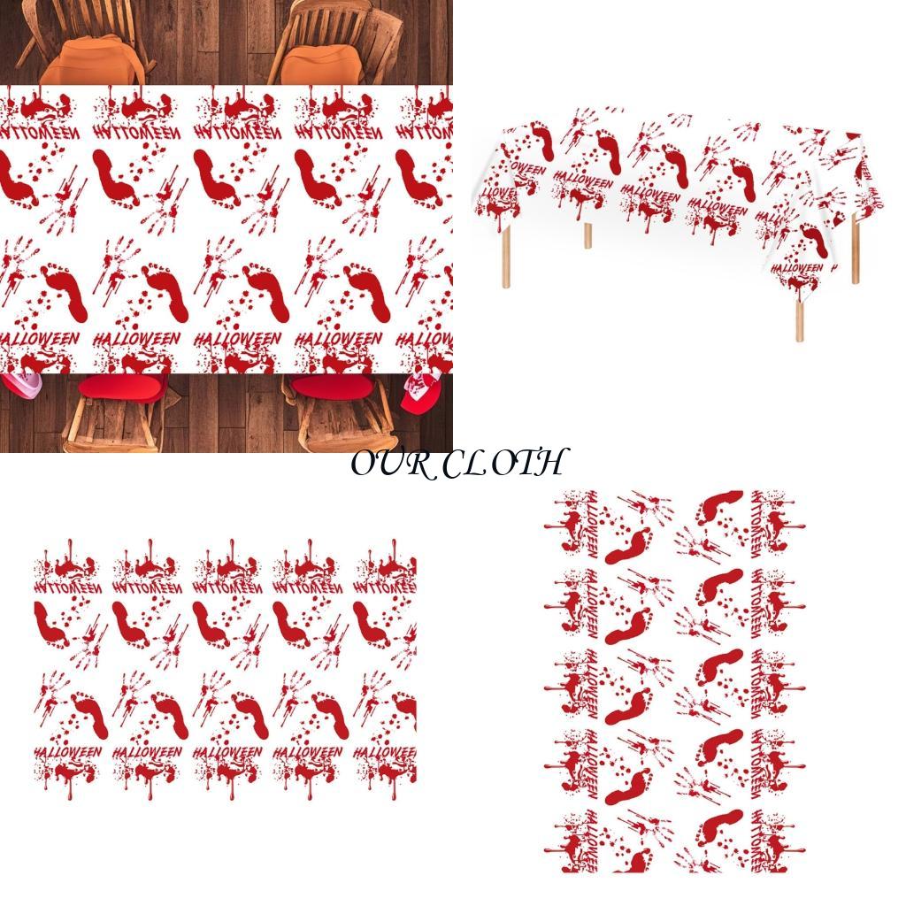 Table Cloth Disposable - Halloween Tablecloths Bloody Handprint Tablecloth Disposable