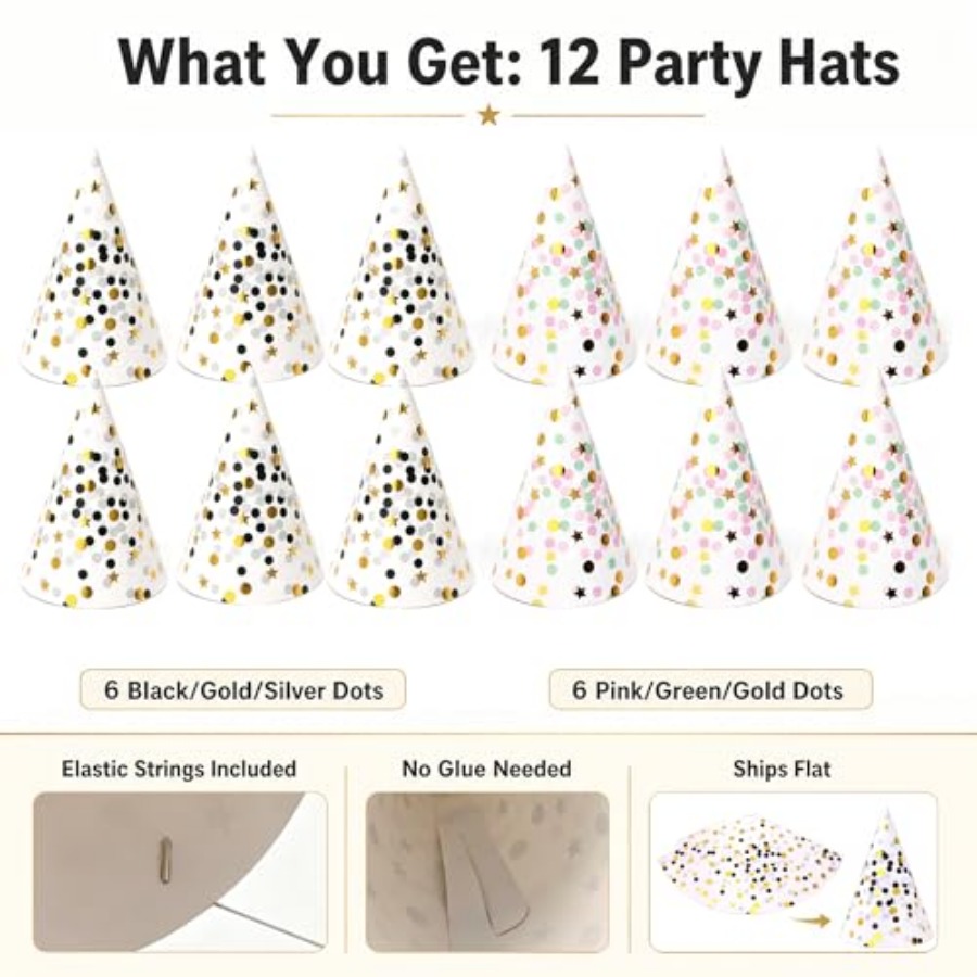 Boieo Gold Polka Dot Birthday  - Party Hat Cone recension och pris