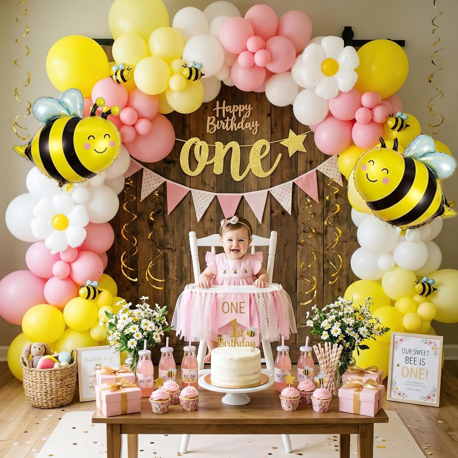 134Pcs Yellow Pink Bee Balloon - Balloon Arch Kit recension och pris