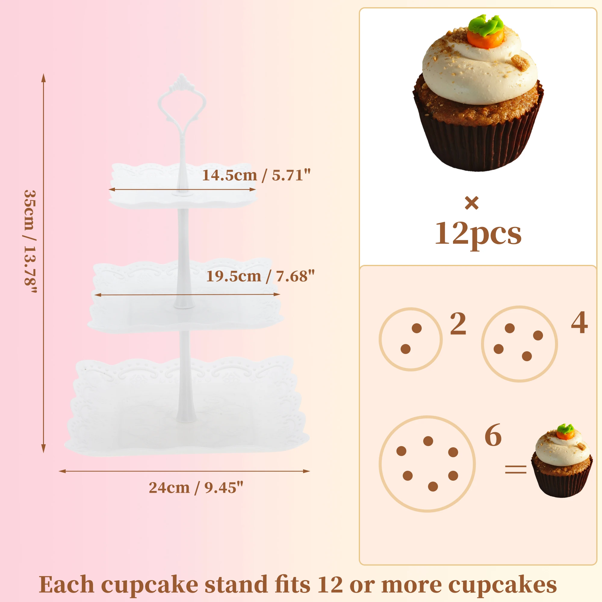 3 Tier Square Cupcake Stand wi - Cupcake Stand Tier recension och pris
