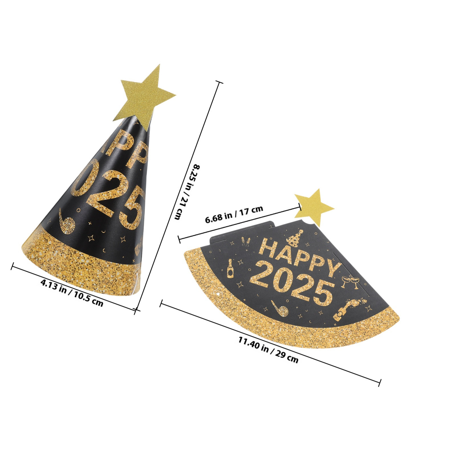 6Pcs Black Gold Paper Hats Fas - Party Hat Cone recension och pris
