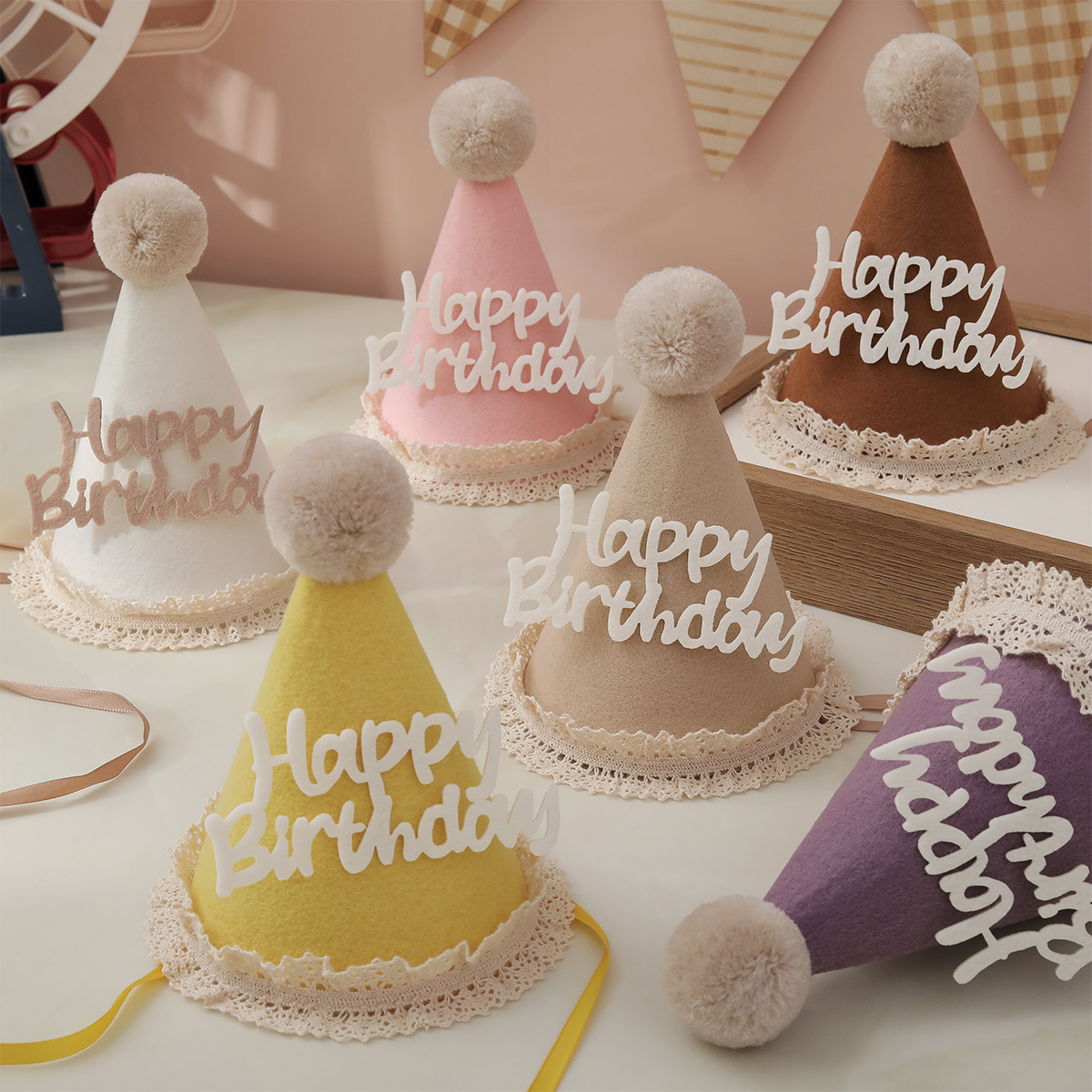 Lace felt wool ball birthday h - Party Hat Cone recension och pris