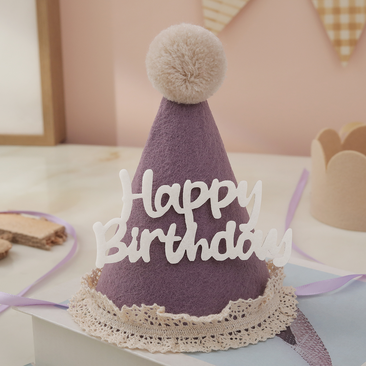 Lace felt wool ball birthday h - Party Hat Cone recension och pris