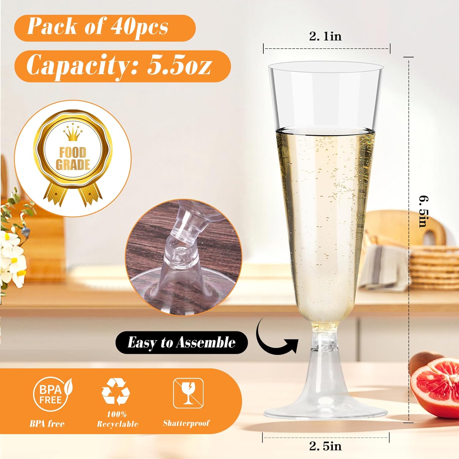 Plastic Champagne Flutes 40 Pa - Eve Party recension och pris